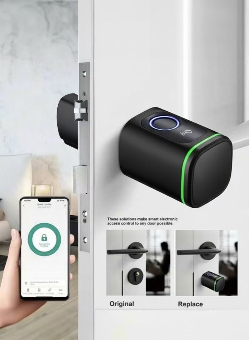 WALALLA 4 in 1 Smart Door Lock (Fingerprint + Swipe Card + Key + Bluetooth) Supports up to 100 Fingerprints, Remote Unlock via App, 2-Rfid Smart Cards Included, 60mm Cylinder (Black) - Image 3